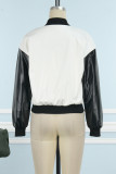 Red Street Print Patchwork Zipper O Neck Outerwear