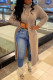 Khaki Casual Solid Slit Turtleneck Long Sleeve Dresses