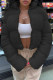Black Casual Solid Cardigan Zipper Turtleneck Outerwear