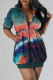 Ink Green Casual Print Patchwork Draw String Zipper Collar Printed Dress Dresses