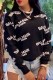 Black Casual Street Letter Patchwork O Neck Tops