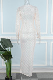 Pink Sexy Solid Sequins Patchwork Mesh O Neck Long Dress Dresses