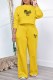 Yellow Casual Print Letter O Neck Long Sleeve Two Pieces