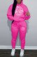 Rose Red Casual Print Basic Hooded Collar Long Sleeve Two Pieces