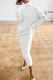 Silver Casual Solid Basic Turtleneck Long Sleeve Two Pieces