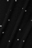 Black Sexy Patchwork Hot Drilling See-through Backless Spaghetti Strap Sleeveless Dress Dresses