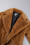 Light Coffee Casual Solid Cardigan Turndown Collar Outerwear