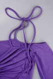Purple Street Solid Bandage Patchwork Asymmetrical Collar Irregular Dress Dresses