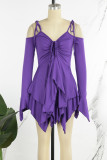 Purple Street Solid Bandage Patchwork Asymmetrical Collar Irregular Dress Dresses