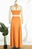 Red Sexy Daily Elegant Vacation Patchwork Solid Color Halter Dresses