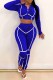 Blue Casual Sportswear Print Letter Hooded Collar Long Sleeve Two Pieces