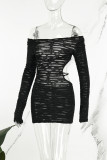 Black Sexy Casual Solid Backless Off the Shoulder Long Sleeve Dresses