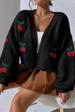 Black Casual Jacquard Cardigan Outerwear