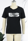 Black Casual Daily Print Patchwork O Neck T-Shirts
