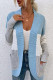 Blue Casual Patchwork Cardigan Contrast Outerwear