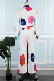 White Casual Sweet Cute Vacation Print Bandage Printing Turndown Collar Long Sleeve Two Pieces