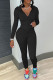 Black Casual Solid Basic Hooded Collar Long Sleeve Two Pieces