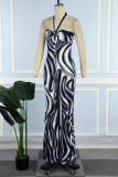 Black White Sexy Casual Street Animal Print Print Bandage Printing Strapless Boot Cut Jumpsuits