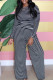 Black Casual Striped Patchwork O Neck Long Sleeve Two Pieces
