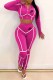 Rose Red Casual Street Print Letter Hooded Collar Long Sleeve Two Pieces