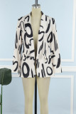 Apricot Casual Daily Mixed Printing Printing Contrast Turn-back Collar Outerwear