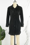 Red Casual Solid Patchwork Buckle Shirt Collar Shirt Dress Dresses