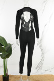 Black Sexy Casual Solid Basic V Neck Skinny Jumpsuits