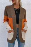 Black Casual Patchwork Cardigan Contrast Outerwear