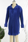 Red Casual Solid Patchwork Buckle Shirt Collar Shirt Dress Dresses