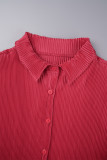 Red Casual Solid Patchwork Buckle Shirt Collar Shirt Dress Dresses