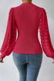 Red Casual Solid Patchwork Half A Turtleneck Tops