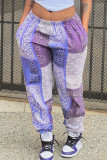 Colour Casual Print Patchwork Pocket Straight Low Waist Straight Full Print Bottoms