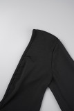 Black Sexy Solid Patchwork Feathers V Neck Pencil Skirt Dresses