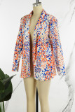 Orange Casual Daily Elegant Simplicity Mixed Printing Printing Turn-back Collar Outerwear