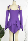 Purple Street Solid Bandage Patchwork Asymmetrical Collar Irregular Dress Dresses