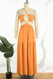 Red Sexy Daily Elegant Vacation Patchwork Solid Color Halter Dresses