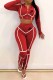 Red Casual Street Print Letter Hooded Collar Long Sleeve Two Pieces
