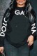 Black Street Print Letter O Neck Tops