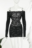 Black Sexy Casual Solid Backless Off the Shoulder Long Sleeve Dresses
