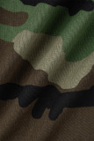 Camouflage Street Camouflage Print Patchwork Pocket Buckle Turndown Collar Tops