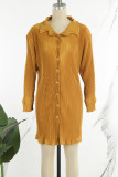 Red Casual Solid Patchwork Buckle Shirt Collar Shirt Dress Dresses