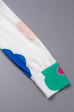 White Casual Sweet Cute Vacation Print Bandage Printing Turndown Collar Long Sleeve Two Pieces