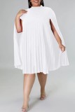 White Casual Solid Slit Half A Turtleneck Pleated Plus Size Dresses