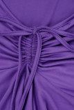 Purple Street Solid Bandage Patchwork Asymmetrical Collar Irregular Dress Dresses