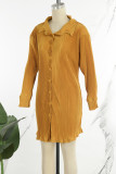 Red Casual Solid Patchwork Buckle Shirt Collar Shirt Dress Dresses