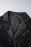 Blue Casual Patchwork Sequins Frenulum V Neck Long Sleeve Dresses