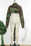 Camouflage Street Camouflage Print Patchwork Pocket Buckle Turndown Collar Tops