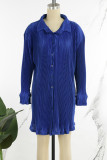 Red Casual Solid Patchwork Buckle Shirt Collar Shirt Dress Dresses