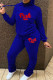 Blue Fashion Casual Letter Print Fold Hooded Collar Long Sleeve Two Pieces