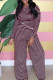 Burgundy Casual Striped Patchwork O Neck Long Sleeve Two Pieces